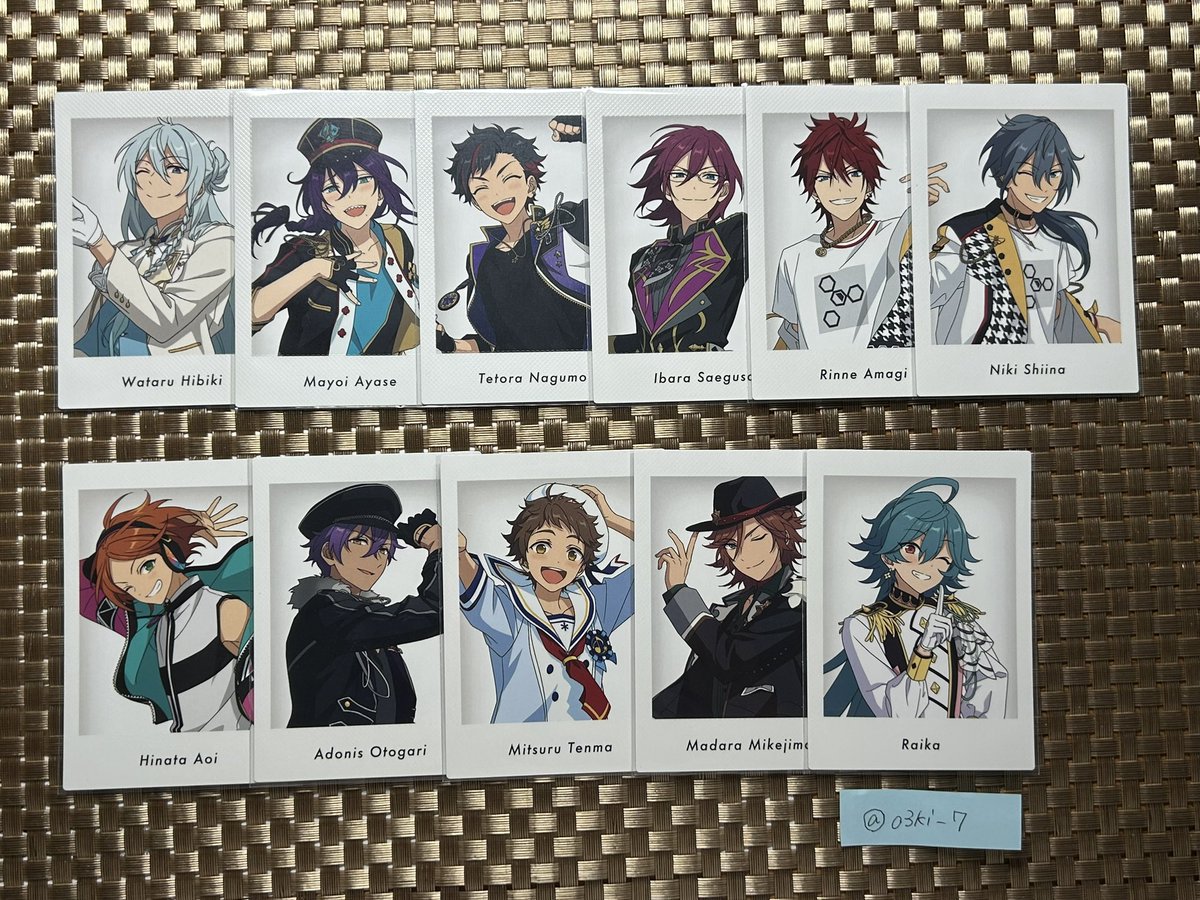 o3ki_7's tweet photo. 【交換】 あんスタ ぱしゃっつ 特典

【譲】 渉 マヨイ 鉄虎 茨 燐音 ニキ ひなた アドニス 光 斑 ライカ 

【求】 みか(1)> 宗 弓弦

みかを含むお取引優先、郵送のみ📮
お気軽にお声がけ下さい🙇🏻‍♀️ https://t.co/3yo5rhGdzQ