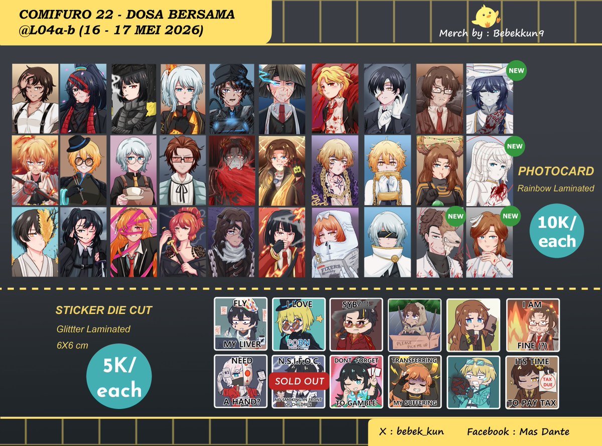 bebek_kun's tweet photo. NOTE : 3 DAYS MORE BEFORE CLOSING PO

[🔁and📷are appreciated! #comifuro22 ! ]  UPDATE Fanmerch for COMIFURO 22 (16-17 MEI  2026)  @ DOSA BERSAMA (L-04) - AVAILABLE PO AND MAIL ORDER 

PO Form : https://t.co/qjD2VQEnqv  
 
Thank you!  

#CF22 #Comifuro22catalogue #LimbusCompany https://t.co/GpvvJTkA4u