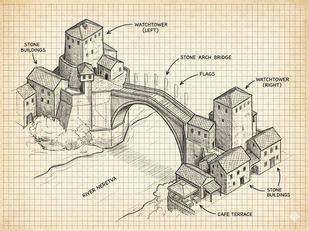 Annotated Stone Arch Bridge Sketch