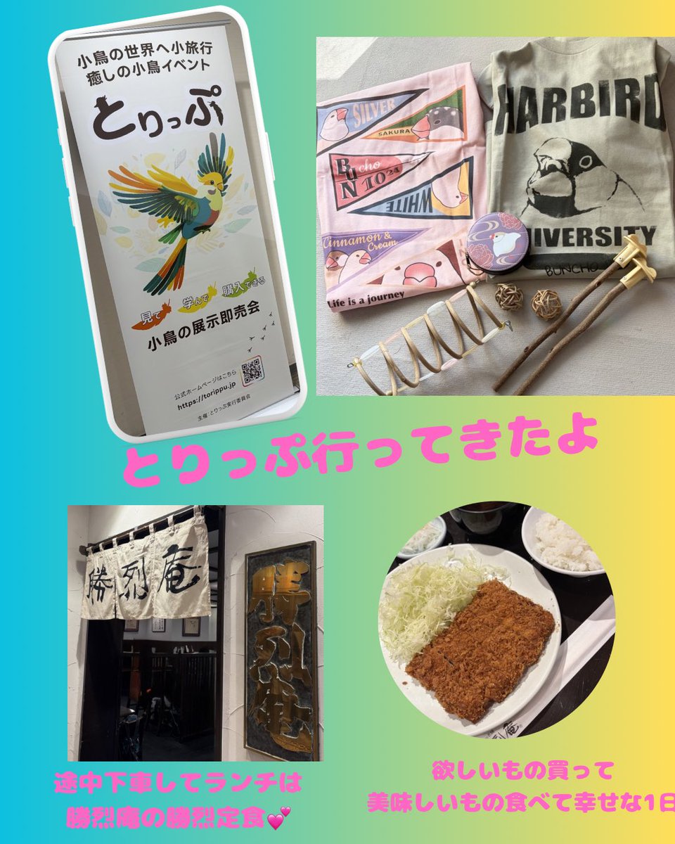 R8NCmLKsoHOmYFI's tweet photo. 藤沢で開催されていた
とりっぷへ行ってきました♪
とりやさんの
Tシャツやっと買えた〜✨
できれば白色じゃないものでと
探していたので嬉しい🥰
小物入れは可愛くて
つい衝動買いしちゃいました🤭
文鳥さま達には
Prince HOSHIさんのおもちゃを💕 https://t.co/1mW4kOmN4X