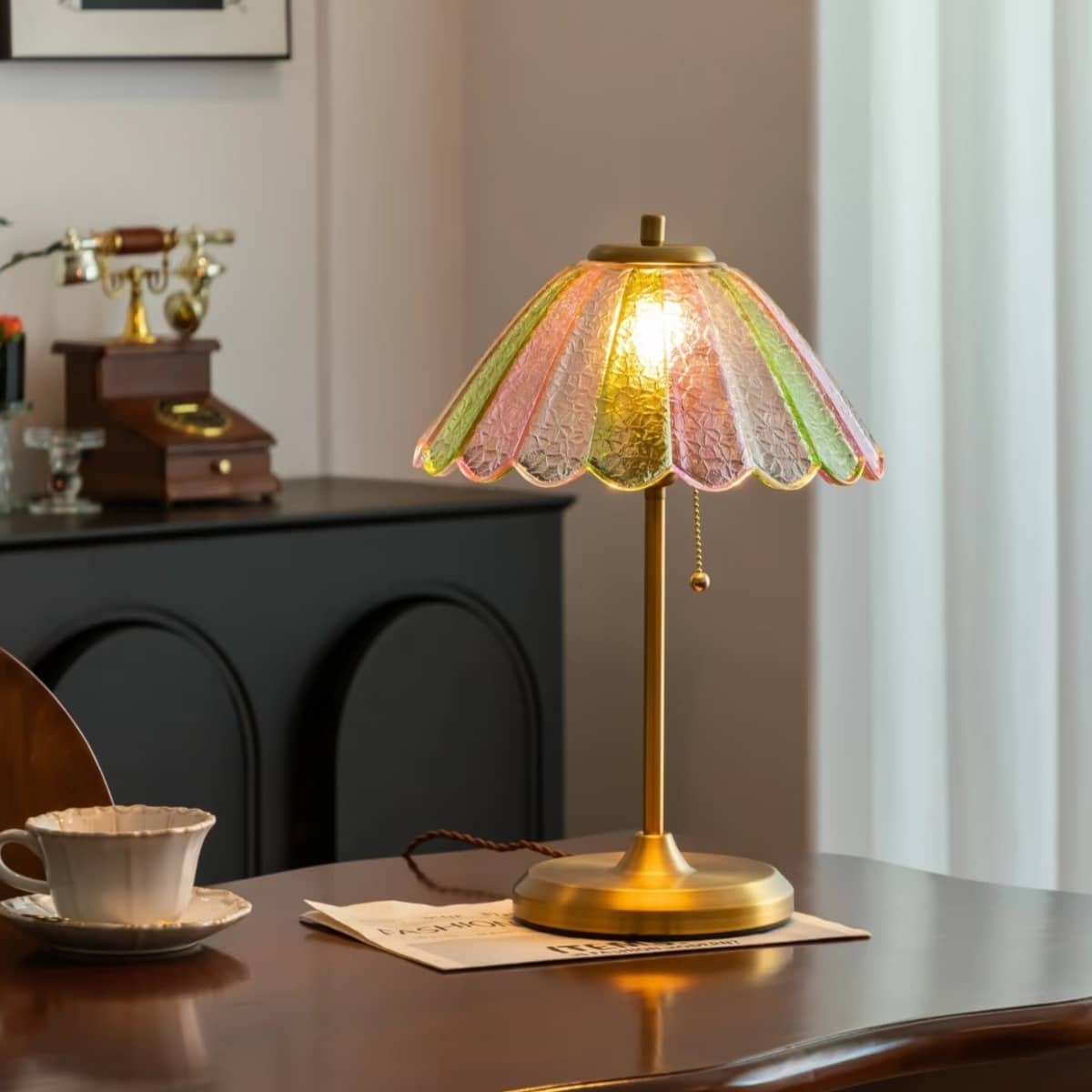 ShineLifeLight's tweet photo. Our Mid-Century Modern Stained Glass Lamp is a total mood-setter. With its pleated "umbrella" shade and alternating panels of soft pink and sage green, it’s basically jewelry for your side table.

https://t.co/iH9dhCGwCm

 #HomeDecor #InteriorStyling #StatementLighting https://t.co/SQHWbT5eA0
