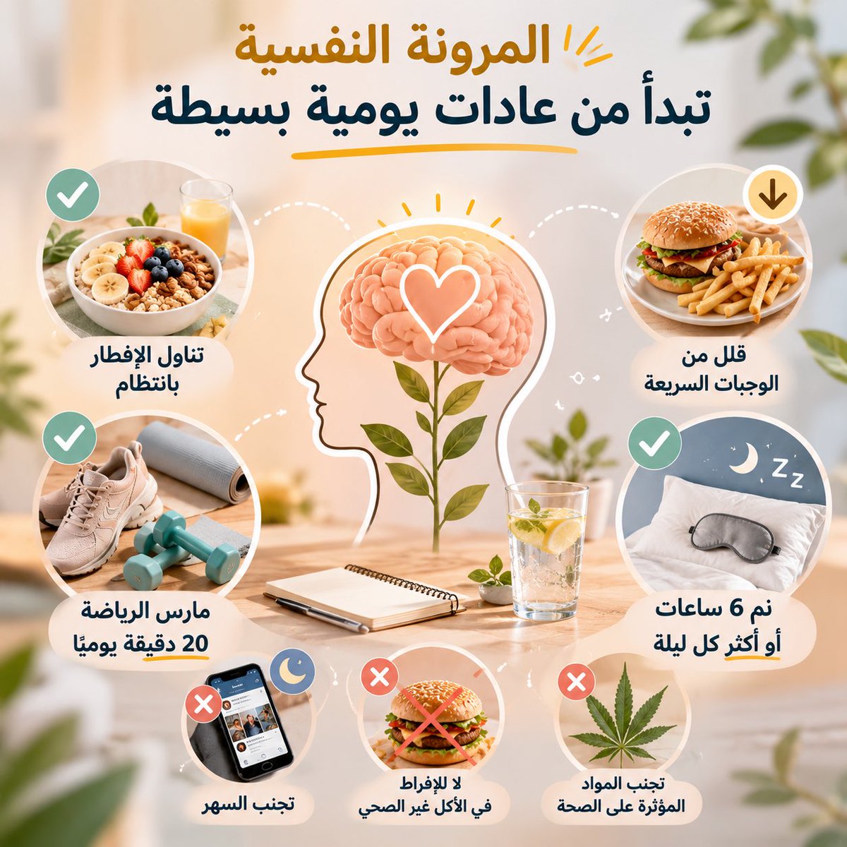 m2malki's tweet photo. 🧠✨ المرونة النفسية لا تأتي من فراغ… بل تبدأ من عادات يومية بسيطة

دراسة حديثة أظهرت أن بعض العادات قد ترتبط بقدرة أفضل على التكيف مع الضغوط والتحكم بالمشاعر 🌿

🔹 تناول الإفطار بانتظام
🔹 تقليل الوجبات السريعة
🔹 النوم الكافي 🛌
🔹 ممارسة الرياضة يومياً حتى لو لمدة 20 دقيقة 🚶‍♂️🏃‍♀️

كلها ارتبطت بمرونة نفسية وصحة ذهنية أفضل 💙

في المقابل:
⚠️ السهر المزمن
⚠️ قلة النوم
⚠️ نمط الحياة غير الصحي

قد يؤثر سلباً على التوازن النفسي والقدرة على مواجهة الضغوط.

💡 صحتك النفسية مرتبطة بروتينك اليومي أكثر مما تتوقع
ابدأ بخطوات صغيرة… واستمر 🌱