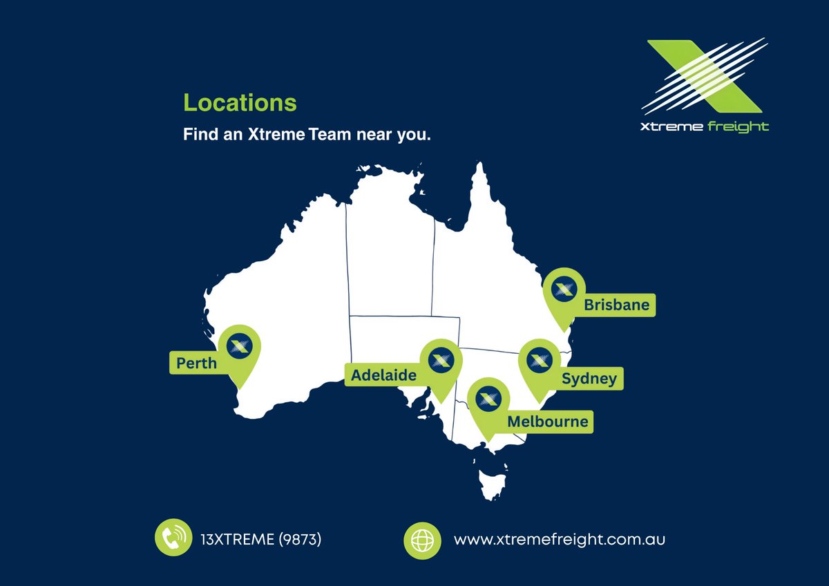 XtremeFreight's tweet photo. Five cities. One Xtreme Team. 
📍 Perth, Adelaide, Melbourne, Sydney, Brisbane.
Wherever your freight's headed, we're close by. https://t.co/gnsfPK7lVz https://t.co/XRcKtnGd8F