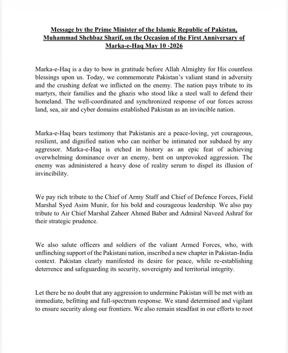 PakinIraq's tweet photo. Message by the Prime Minister of the Islamic Republic of Pakistan on the First anniversary of Mark-e-Haq: https://t.co/wnEE7Bu66B