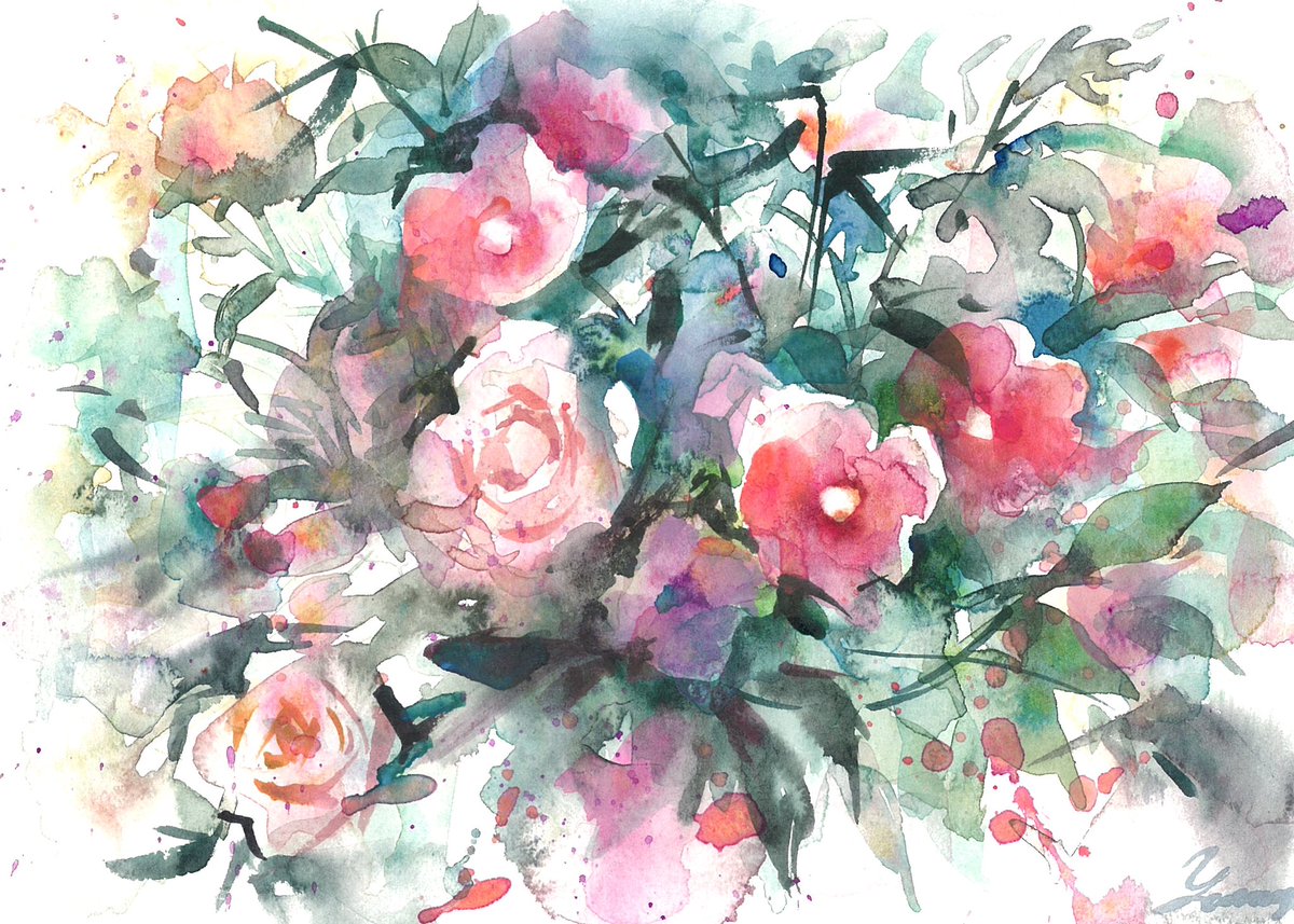 ※水彩画(花)№206 オリジナルの野花の水彩画：草原の花のアート（8x6インチ） - Etsy 日本