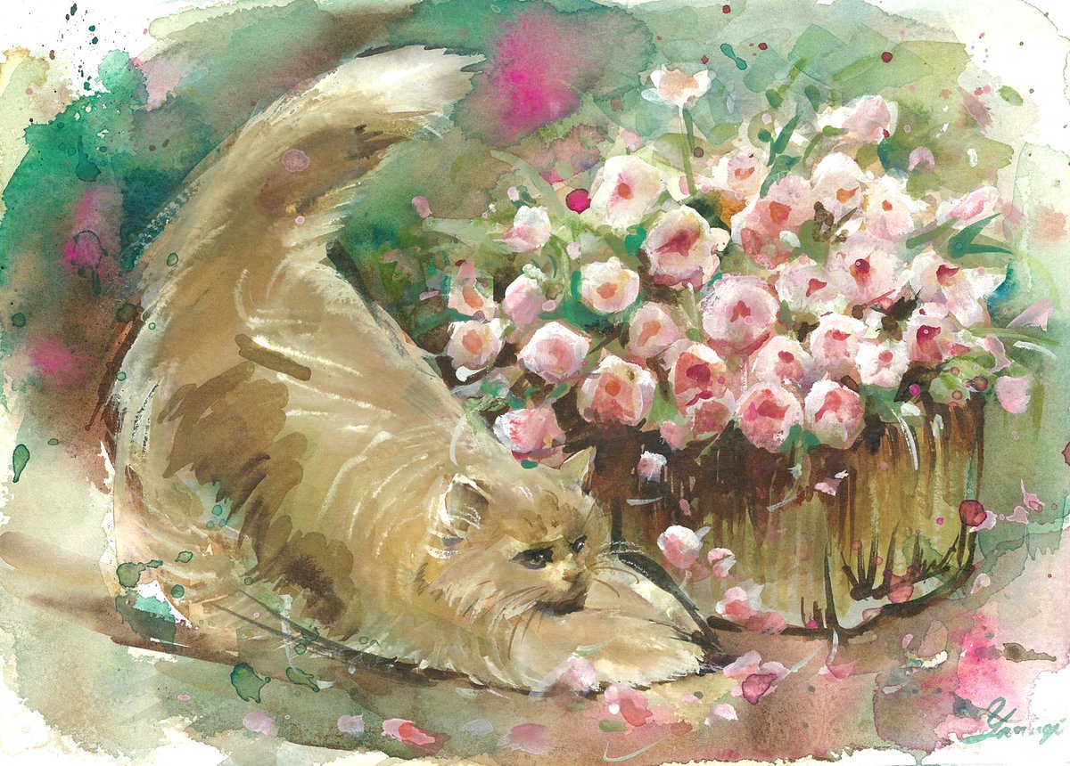 猫リスうさケツ花 #透明水彩 #水彩画 #art #watercolor