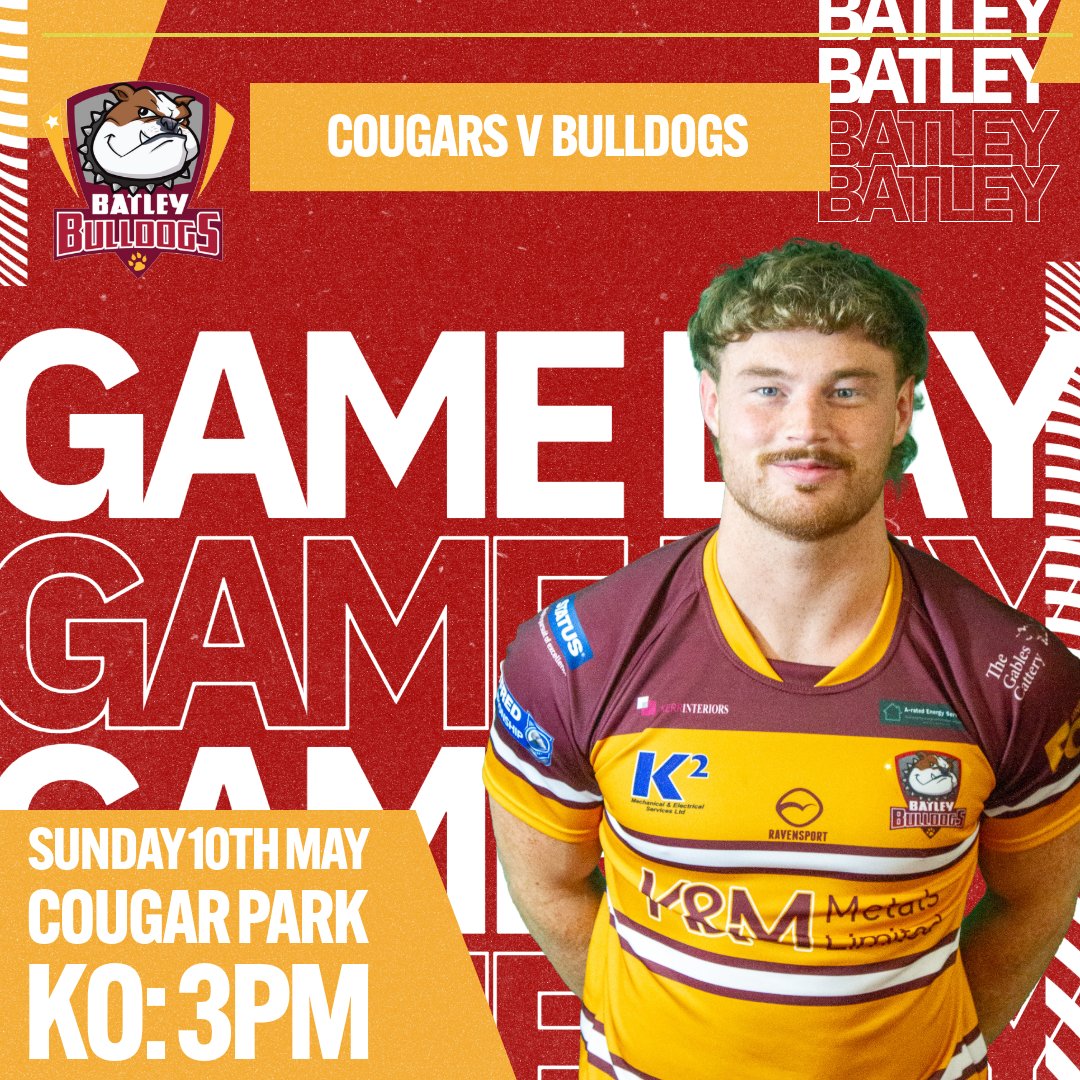 BatleyRLFC's tweet photo. 👊 GAMEDAY!

🆚️ Keighley Cougars 
🏟 Cougar Park
⏰️ 3PM KICK-OFF 

#COYD https://t.co/4tXEFtCkwe