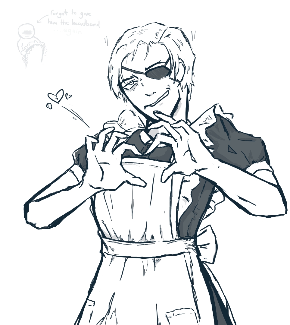 Saddest_Willow's tweet photo. Sooo I heard today was 'Maid day' or smthin,,
(He's glad he got to wear something more modest this time around hahaa...)
#Reverse1999 #r1999 #Ptolemy #r1999Ptolemy https://t.co/GWceKSN8LQ
