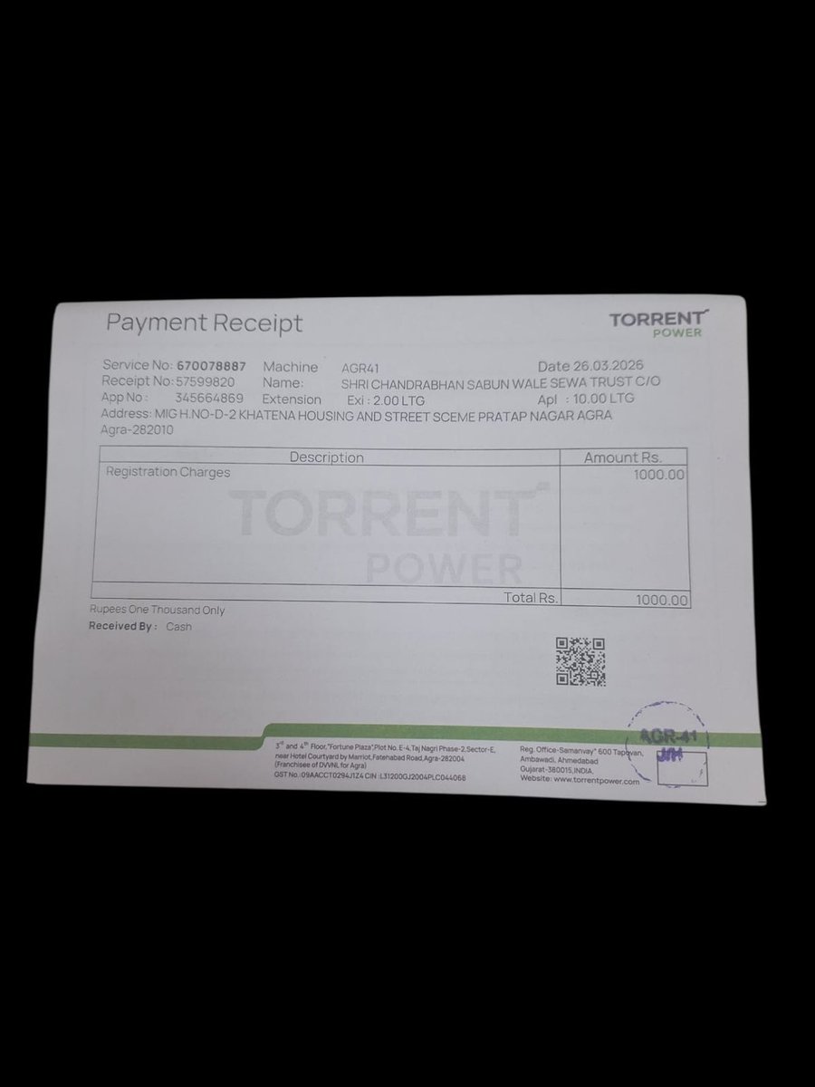 CivilAgra's tweet photo. @TPL_Agra_ @UPPCLLKO @UPGovt @OfficeOfDMAgra @myogioffice @MinOfPower @grok

Despite applying on 26 March 2026 for a 10 kW load extension in Agra, the work remains pending after 1.5 months in the area served by Torrent Power. Consumers are repeatedly pushed to install private transformers on their premises leading to inflated estimates running into lakhs.

Electricity distribution cannot become a tool for harassment and indirect coercion. A 10 kW extension should not require unnecessary infrastructure burdens.

#Agra #TorrentPower #Electricity #ConsumerRights #UPPCL #PowerSupply #EaseOfDoingBusiness #Corruption #PublicInterest #India