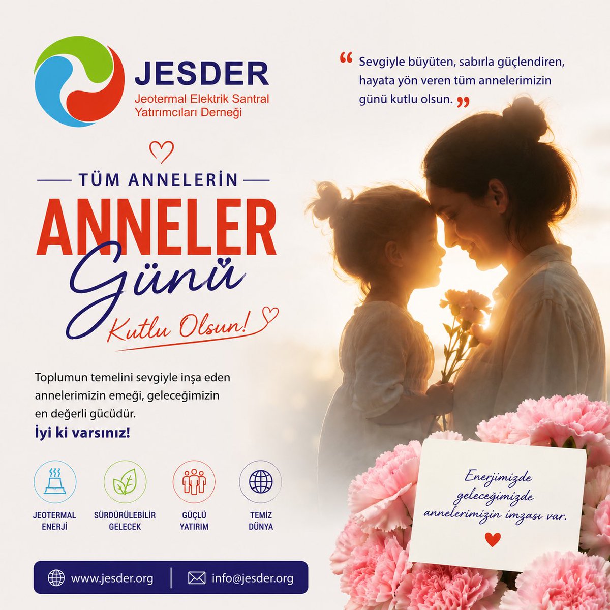 Jesder1's tweet photo. Sevginin, emeğin ve fedakârlığın en güzel hali…
Başta geleceğimizi şekillendiren annelerimiz olmak üzere tüm annelerin Anneler Günü kutlu olsun. 🌸

#AnnelerGünü #JESDER https://t.co/jZE6dnSJ3N