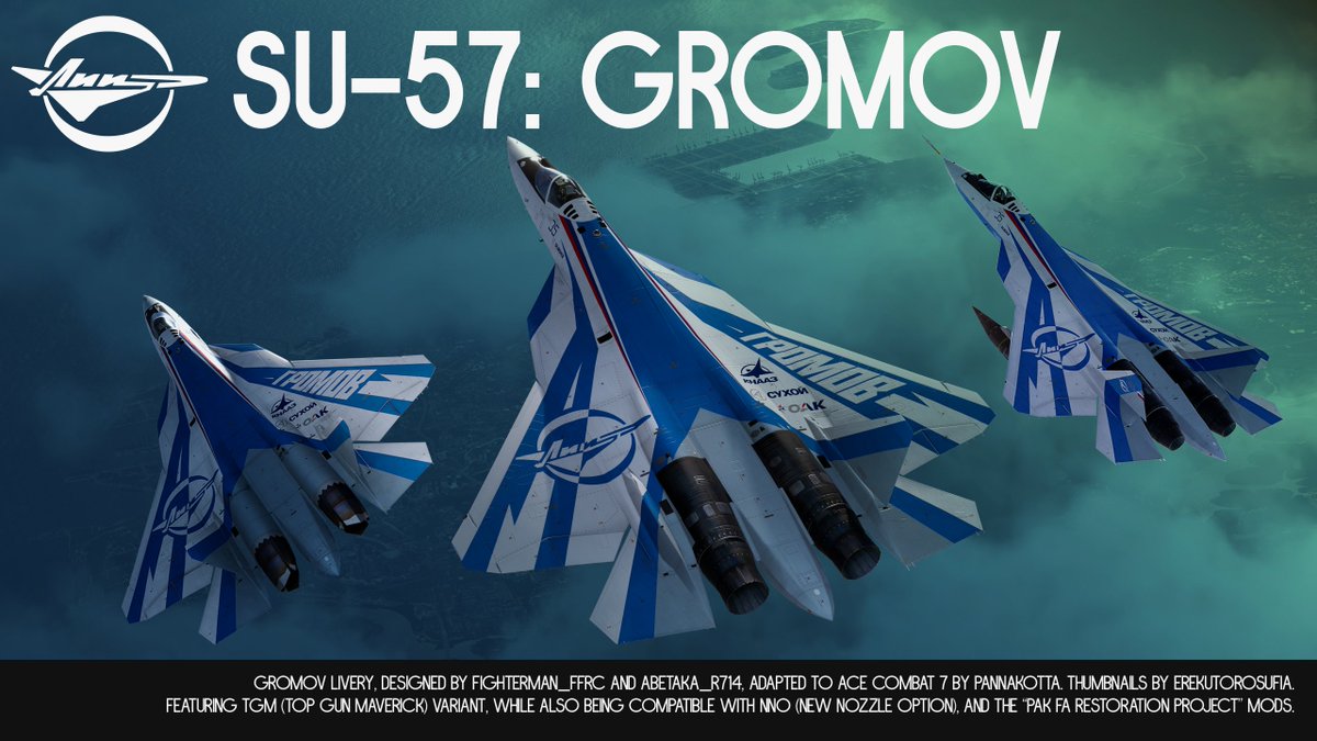 Katsuragi_____'s tweet photo. TO SHATTER THE BOUNDARY BETWEEN HEAVEN AND EARTH. 

The Su-57 -GROMOV INSTITUTE- skin is now live on Nexus!

🖌️: Pannak0tta
📸: erekutorosufia
🖼️: @Fighterman_FFRC x @abetaka_r714 

#ACE7 #AceCombat7 #エースコンバット #エースコンバット7 #エースコンバット7MOD写真部 https://t.co/ZavwINikNo