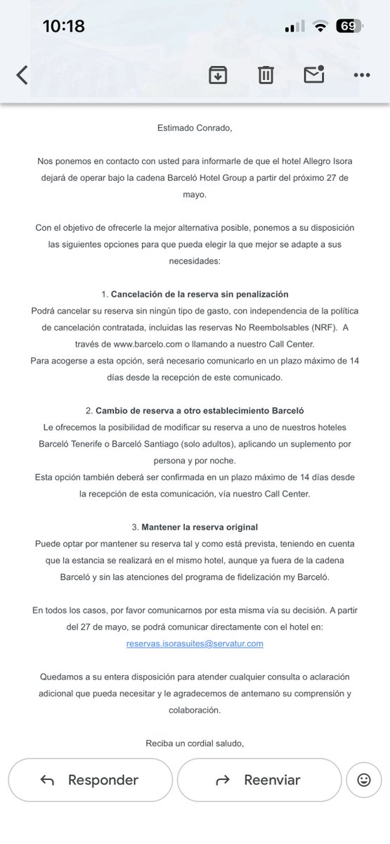 conra_16's tweet photo. Llevo meses organizando las vacaciones de mis hijos de 3 y 4 años. Hotel reservado, vuelos pagados. A 17 días del viaje, @barcelohoteles me manda esto. https://t.co/GxRQBdEvjh