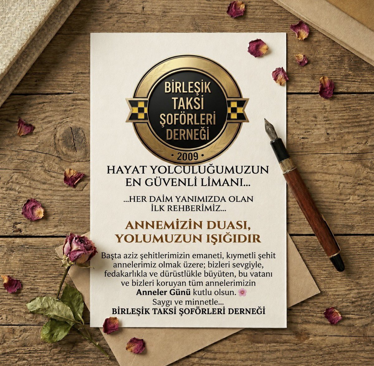 BTDMerkez's tweet photo. Başta aziz şehitlerimizin emaneti olan kıymetli şehit annelerimiz olmak üzere; bizleri sevgiyle, fedakârlıkla ve dürüstlükle büyüten, bu vatana ve bizlere sahip çıkan tüm annelerimizin Anneler Günü kutlu olsun.

Saygı ve minnetle

Birleşik Taksi Şoförleri Derneği
Bşk Memduh Çırak https://t.co/Fd4qjlABTe