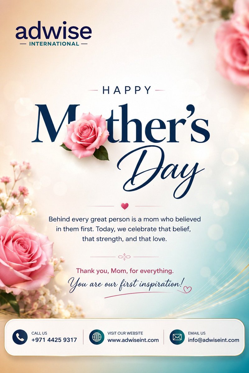 adwise_int's tweet photo. 🌸 Happy Mother’s Day! 🌸
Today, we celebrate the unconditional love, endless sacrifices, and incredible strength of every mother around the world. 💖
A mother is not just a parent — she is a guide, a supporter, and the first inspiration in our lives. Thank you to all the amazing moms who continue to shape brighter futures with their love and care. 🌷✨
Wishing all mothers a day filled with happiness, love, and appreciation. 💐👩‍👧‍👦
#HappyMothersDay #MothersDay #MomLove #ThankYouMom #BestMomEver #MothersAreSpecial #FamilyLove #CelebrateMothers #LoveAndCare #StrongWomen #Inspiration #MothersDay2026 #BlessedWithMom #AdwiseInternational 🌸💖