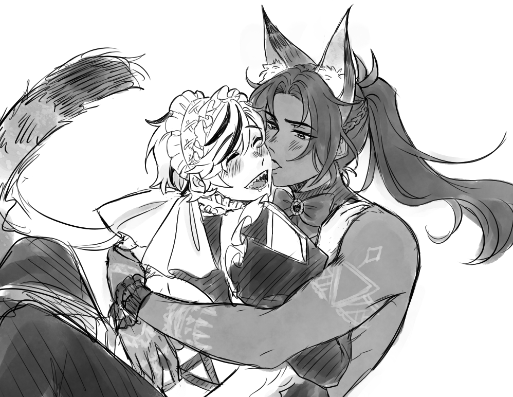 nusharkteeth's tweet photo. Day 6 | Maid/Kemonomimi

Kitty!Dante takes in a maid. I mean, maid!Blade takes in cat.

#DanBladeWeek2026 #danblade https://t.co/IbRV0U6oWI