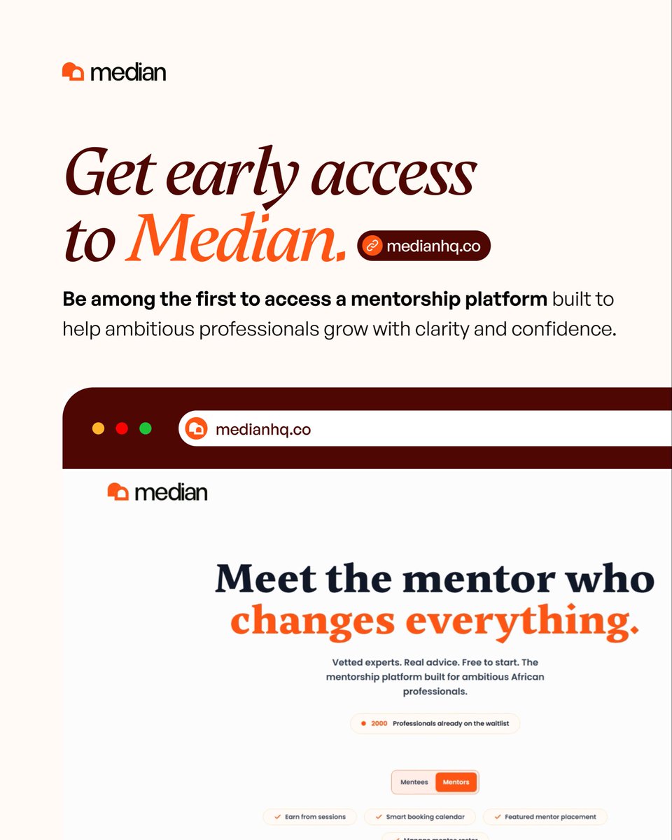 Median_HQ's tweet photo. The waitlist is Open !!!

Median is that platform we all wish existed when we started figuring out our careers, a platform that connects professionals to the right people for the right reasons. 

https://t.co/MfhwFpqSzO

Join the waitlist today to secure a front row seat. https://t.co/iElXNg7Xd9