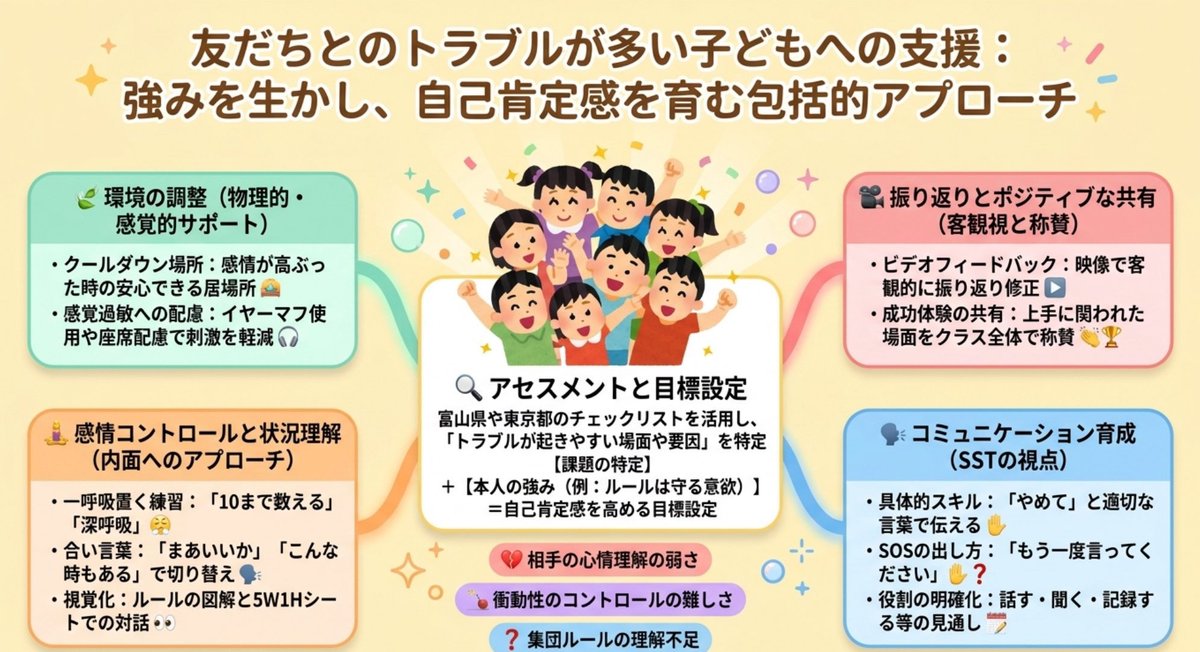 kazu_t_t0153's tweet photo. 必ず確認しておきたいこと

【友だちとのトラブルが多い子】への支援

【自分を抑えることが苦手な子】への支援

【集団での活動が苦手な子】への支援

【片付け•整理整頓が苦手な子】への支援

さらに、詳しい内容はリプライを見てください。過去のポストを貼り付けています。 https://t.co/aWswE9Ex6a