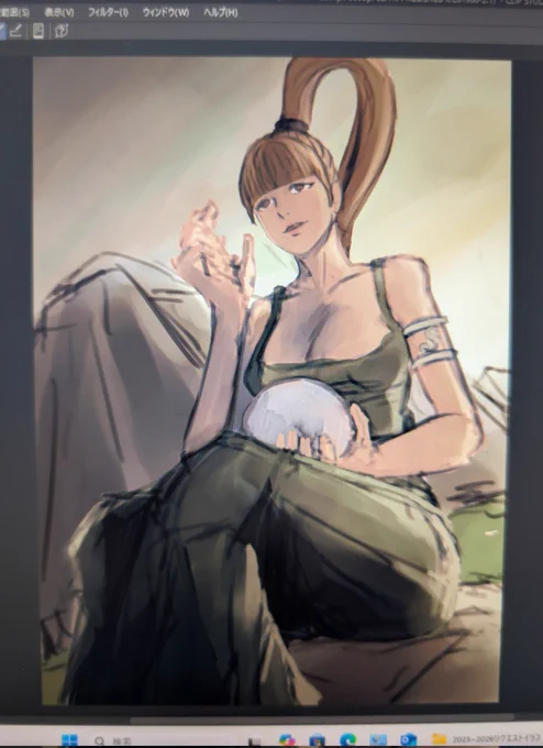 WIP ダークソウル2をプレイしていた人は、その特有のキャラの肩幅の広さや骨格の強靭さに目がいき、このキャラが巨乳だという事に気が付かないのだ(知らんけど) 久しぶりに普通の"人"を描いてる。
