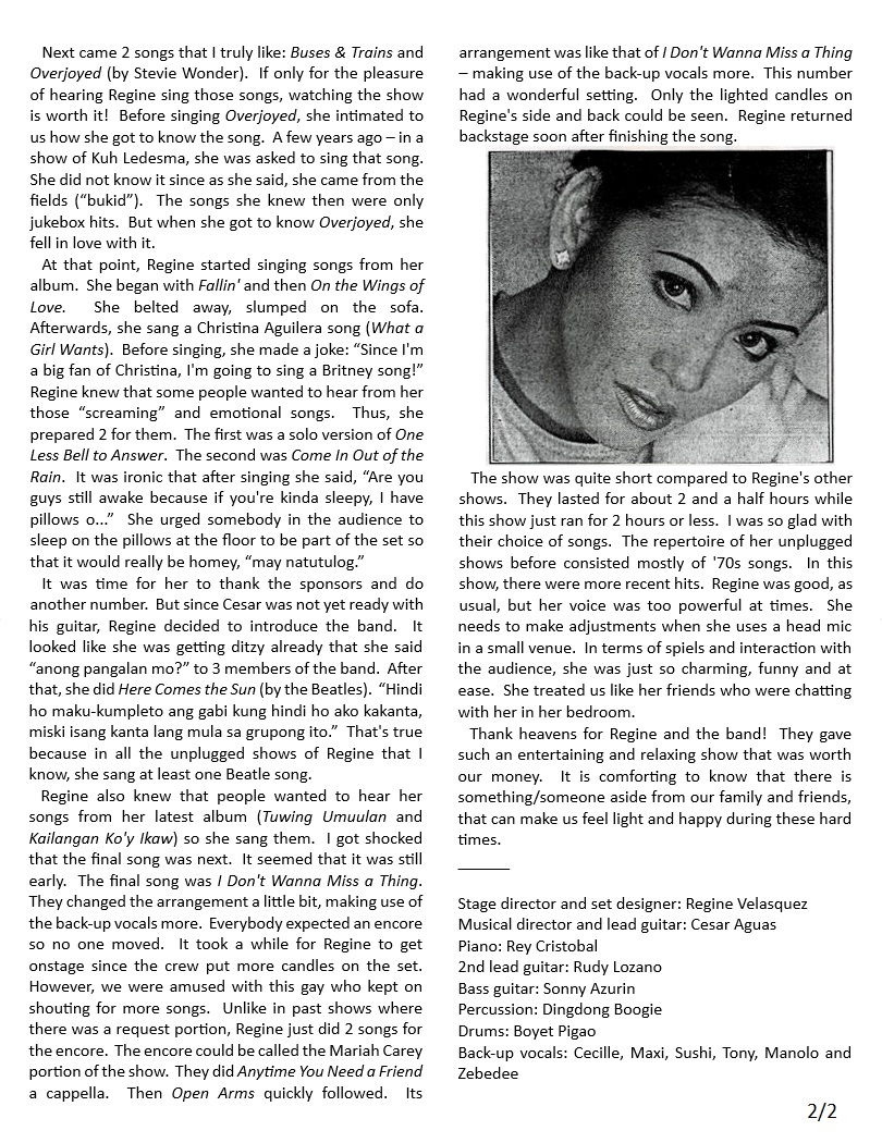 Ipopi9's tweet photo. I believe this was the 1st &amp; last concert where Cesar Aguas was the musical director. 🎸 I hope they’ll do this again. 🙏🏻 The unplugged set up flaunts the brilliance &amp; sweetness of @reginevalcasid’s voice. 👌

Hush - uncut (2nd night - Nov. 25, 2000):
https://t.co/qIHBXDoiax https://t.co/YdlDGTVLcT