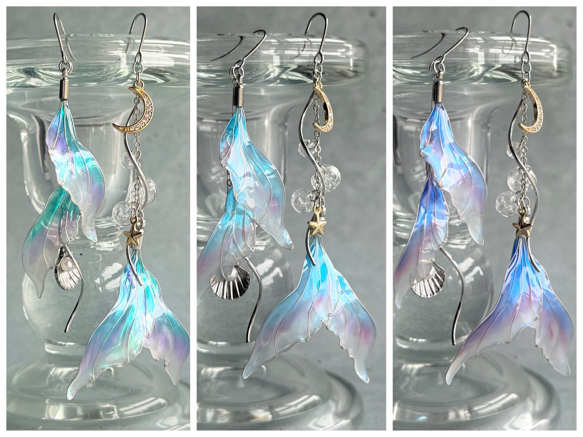 月光人魚の耳飾り (¥5,800) ・グリーン&パープル ・アクア&ピンク