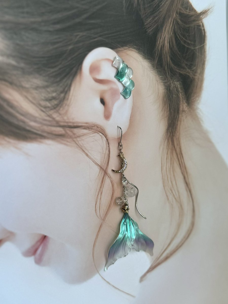 月光人魚の耳飾り (¥5,800) ・グリーン&パープル ・アクア&ピンク