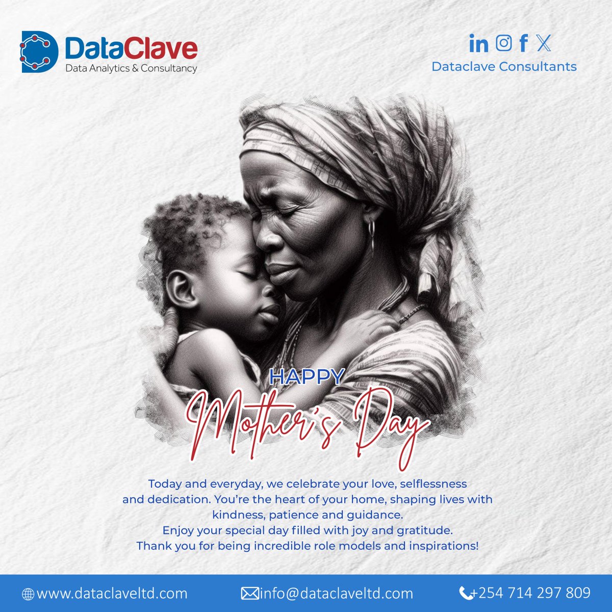 DataclaveC's tweet photo. We honor the extraordinary love, fortitude, and selflessness of mothers today, who continue to influence lives and motivate future generations on a daily basis. From DataClave Consultants, happy Mother's Day! We appreciate you being the center of every household and community. https://t.co/xRgFdN0piF