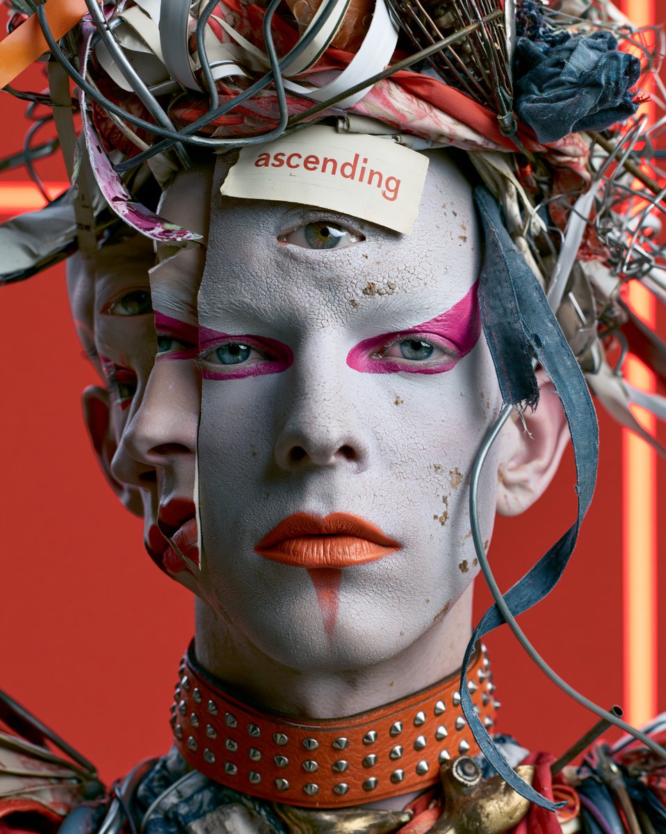 helgekerler's tweet photo. LABELED The word on the forehead. Pasted. Not grown. Everyone has a label now. A word they wear. But beneath the paint – the truth is messy. Tangled. Convoluted. Multiple eyes seeing different directions. This is a mirror. #labeled #messy #fragmented #spirituality #aiart https://t.co/cSXK2Ny8dt