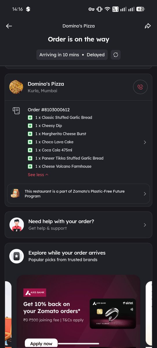 vashupall's tweet photo. @zomatocare @dominos Thank you for ruining the mother day celebration. I have scheduled the order in the morning, faced a delay in the order and received stone cold pizzas with zero oregano and chilli flakes.
The restaurant's number is not in service 😂 great service mfs. https://t.co/cM9W947NE6