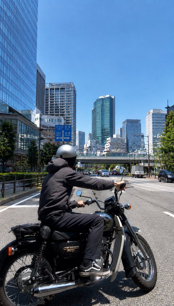 maintenancehype's tweet photo. こんど東京走���に行ってきます。通る道に原付二種の通行規制がなければいいのですが(背景はAIです) https://t.co/U97xSrY0z3