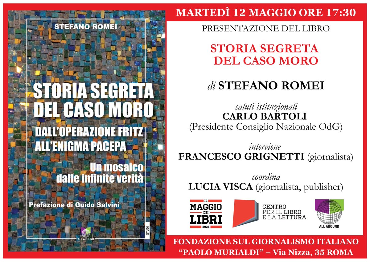 FGrignetti's tweet photo. Sul caso Moro e sulla pista internazionale c'è ancora molto da capire. Martedi pomeriggio presento il libro "Storia segreta" di Stefano Romei, via Nizza, Roma, sede Fnsi https://t.co/xtYj6zmycA