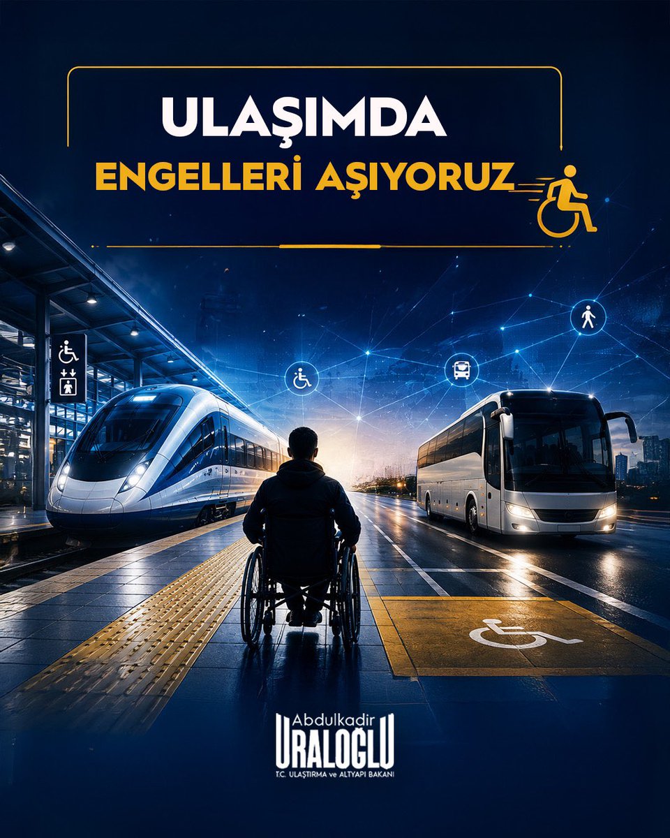 a_uraloglu's tweet photo. 🚆 Demiryollarımızda 2017 yılından bu yana yaklaşık 9 milyon engelli yolcumuza ücretsiz hizmet sunduk. 

🚌 Karayollarında ise milyonlarca engelli vatandaşımız şehirlerarası otobüslerde yüzde 40’a varan indirim imkanından faydalandı.

✔️ 119 istasyonumuzda erişilebilirlik uygulamalarını tamamlayarak vatandaşlarımızın hizmetine sunduk. 

💫 Hayatı kolaylaştıran her adımı, insan odaklı hizmet anlayışımızla atmaya devam edeceğiz. 

#TürkiyeHızlanıyor 🇹🇷