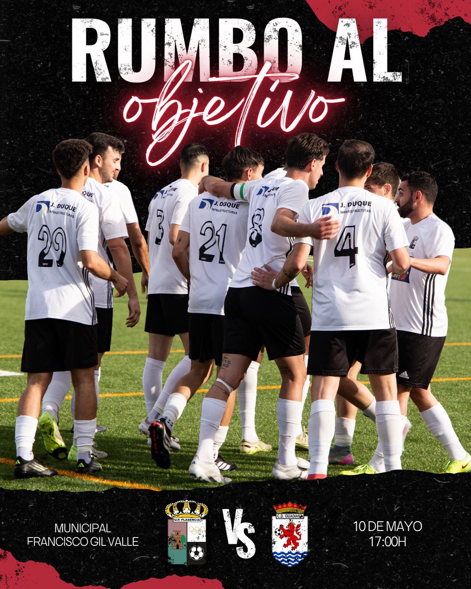UPPlasencia_'s tweet photo. 🔥🏆 DÍA DE PARTIDO

Hoy comienza el camino hacia el objetivo.🎯
 Hoy afrontamos el primer asalto del playoff de ascenso a 3ª Federación.

Unión Polideportiva Plasencia 🆚 C.D. Guadiana
 📍 Estadio Municipal Francisco Gil Valle 🗓️ 10 de mayo 🕔 17:00 h https://t.co/lgeKLrIlpp