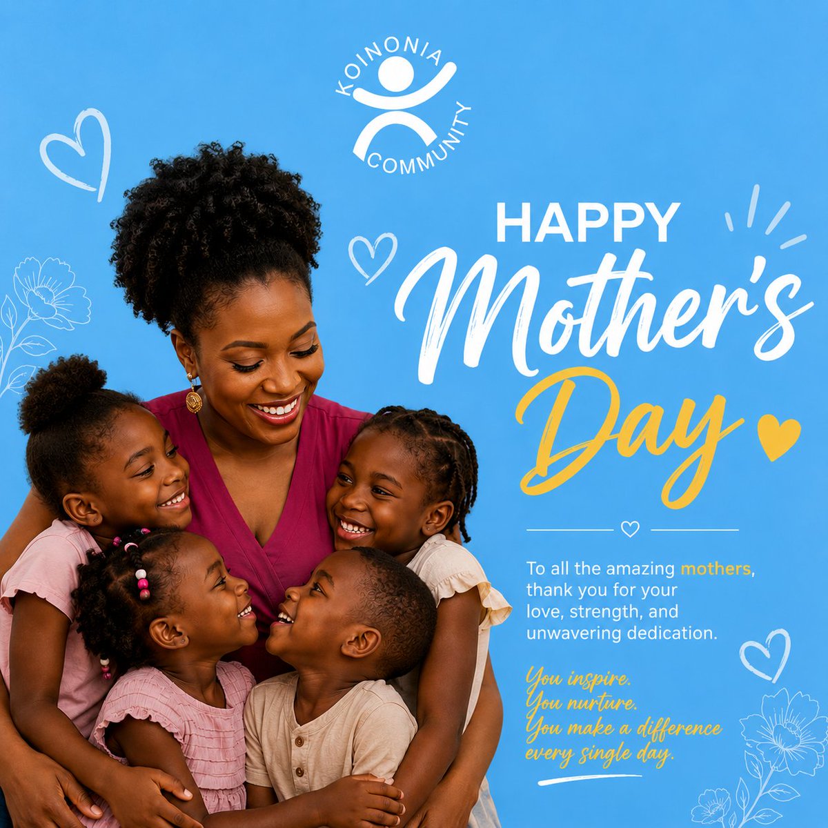 Koinocommunity's tweet photo. We celebrate the strength, love and care that mothers bring into our homes and communities.

Every mother, caregiver and woman nurturing others while courageously walking her own journey, thank you. Your impact is seen, valued and appreciated.
#MothersDay2026 #KoinoniaCommunity https://t.co/dxAmjB3GXK