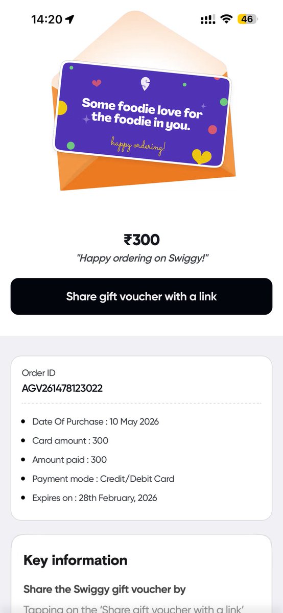 williamblack142's tweet photo. @Swiggy hey just bought a gift voucher and came in expired i spent 300 on it and your team is telling me to give a ₹50 coupon? whats sort of rude behaviour is this? i better use blinkit and tell all to use same https://t.co/Dw64tLr1uX