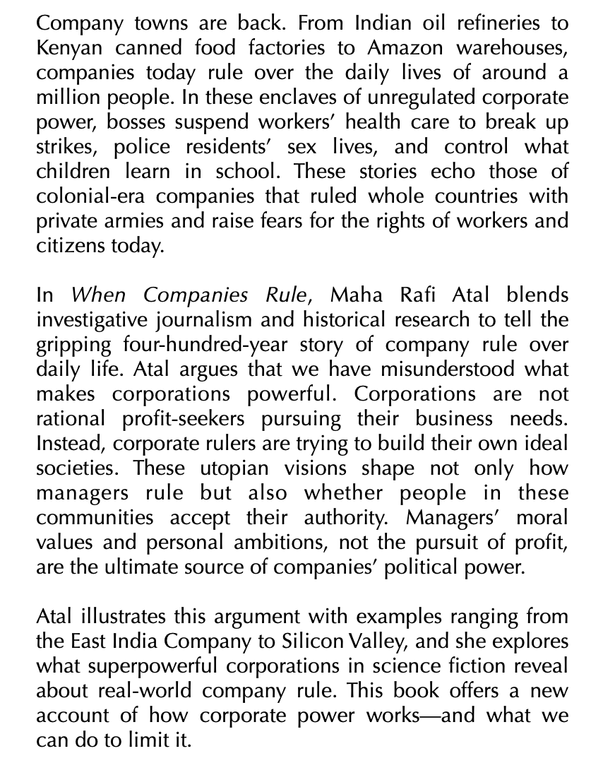 Maha Rafi Atal - When Companies Rule

Corporate Power from the East India Company to Silicon Valley

À paraître en novembre aux Columbia UP