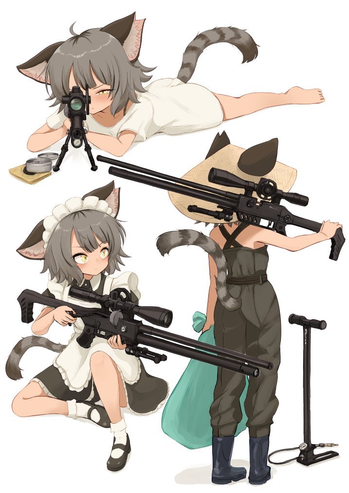 「#メイドの日 最近のうちの猫耳メイドさんはエアライフルでカワウを狩ります」|Batta@『狐のお嫁ちゃんと息子ちゃん』電子2巻配信中のイラスト