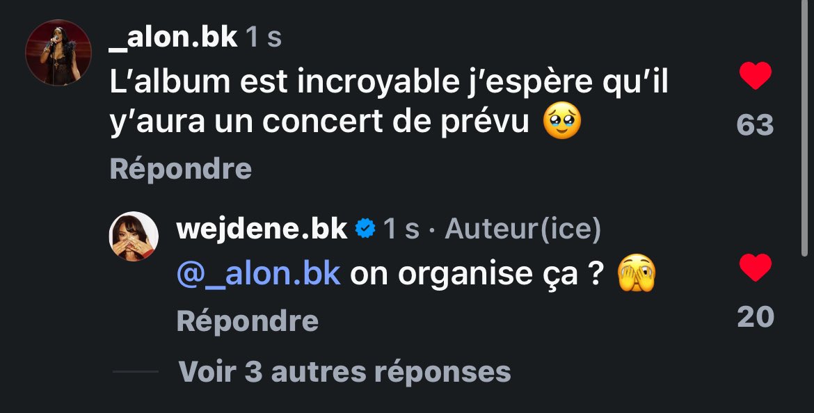 wej__actu's tweet photo. 🚨🚨Wejdene pourrait bientôt nous annoncer une tournée ou un concert ( parisien je pense ) !
Voici ce qu’elle à teaser sur snap et ce qu’elle a répondu à des commentaires !

Je pense que pour le concert parisien elle fera la salle playel !
#Wejdene #Unmade #Tournee #Concert https://t.co/Z7IwDRhmZY