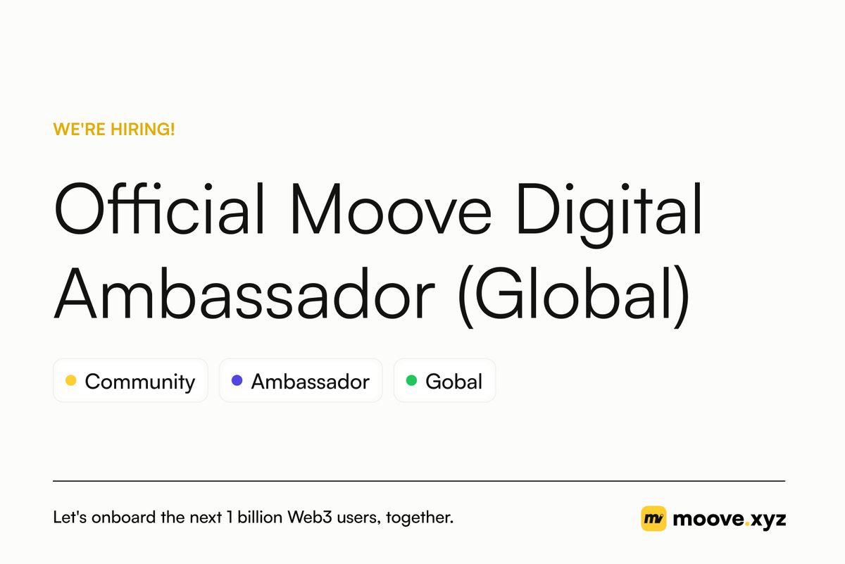 📣 Moove Official Ambassador Program (Global) Now Open 📣

Moove has officially launched its Digital Ambassador Program and it’s not just an opportunity,  it’s an invitation to be part of something much bigger than content or community.

This role is designed for people who don’t