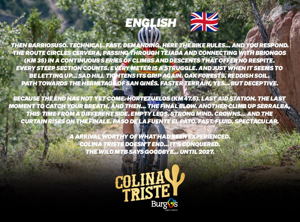 ColinaTriste's tweet photo. 🇬🇧 STAGE 4 - CERVERA
Stage 4 is the finale. And as Colina Triste dictates: it’s uphill from the very first metre. 59 km with 1,700 metres of climbing. No respite. The final test has already begun.
It isn’t just finished. It’s conquered.
This is Colina Triste. https://t.co/7YVH8fE4Sp