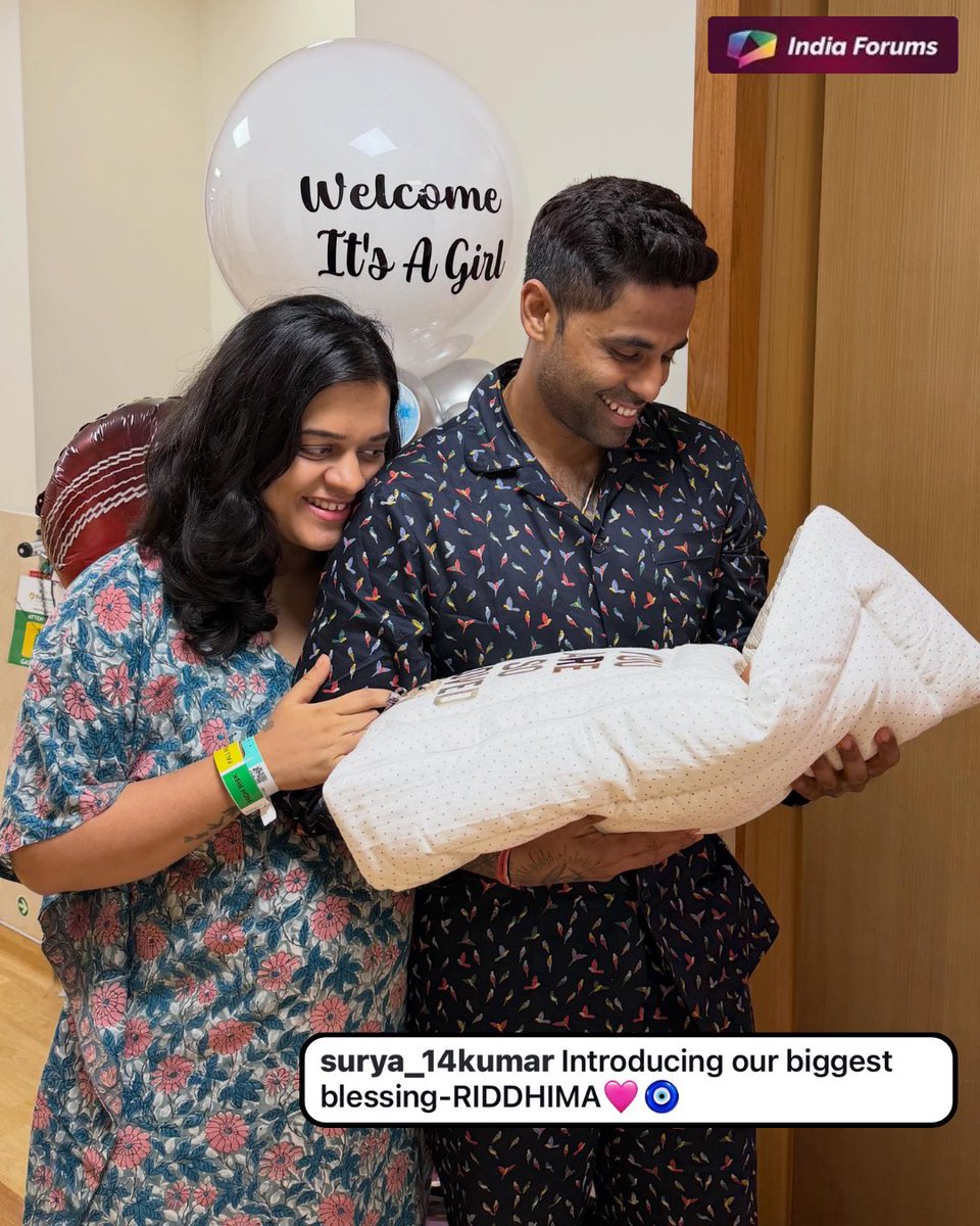 indiaforums's tweet photo. Suryakumar Yadav and Devisha’s hearts are fuller than ever as they introduce their biggest blessing, baby Riddhima. A beautiful new chapter begins for the adorable family❤️
📸- @surya_14kumar 
.
.
.
#SuryakumarYadav #DevishaShetty #Riddhima #IndiaForums #CelebrityNews https://t.co/TWE8vCkkvw