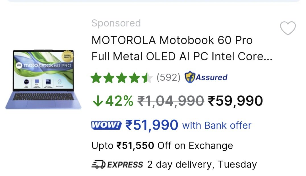 Coding_Shanks's tweet photo. Flipkart SASA LELE sale laptop picks under ₹56K 💻🔥
• MotoBook 60 Pro OLED – ₹54,990 ⭐ Best overall
• Asus ExpertBook P1 Core 5H – ₹54,990
• Samsung Galaxy Book 4 i7 – ₹55,990
MotoBook 60 Pro OLED stands out with its premium display, solid performance and overall value. https://t.co/Af5PP2OP0g