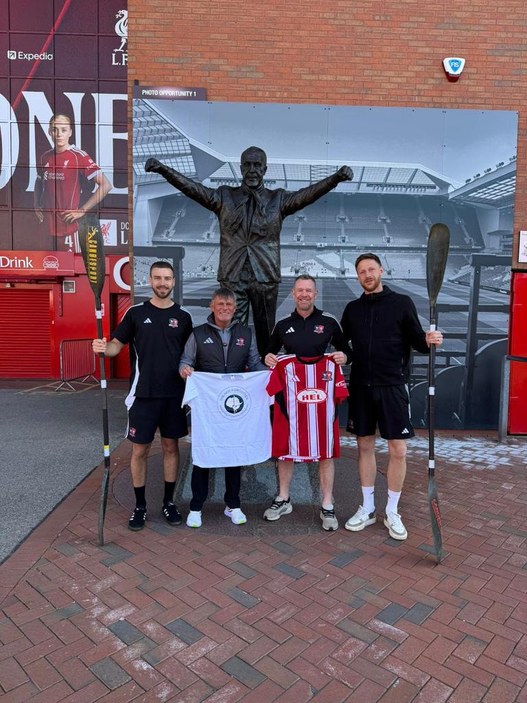 ECFC_Academy's tweet photo. Leeds to Liverpool in 35 hours complete! After a late finish last night, the team visited Anfield this morning to finish an incredible journey. Well done lads! #CockleshellEndeavour #MentalHealthAwareness 
@OfficialECFC @LUFC @LFC @thenotforgotten @theRMcharity https://t.co/rZfnCUNy9w