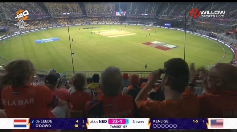 141ovalclassic's tweet photo. Crowd for USA vs NED and CSK vs LSG 😭😭😭😭😭

“Saar 5 trophies saaar, unimaginable fan base saar” 😭😭 #CSKvsLSG https://t.co/1PEBr5gnKc