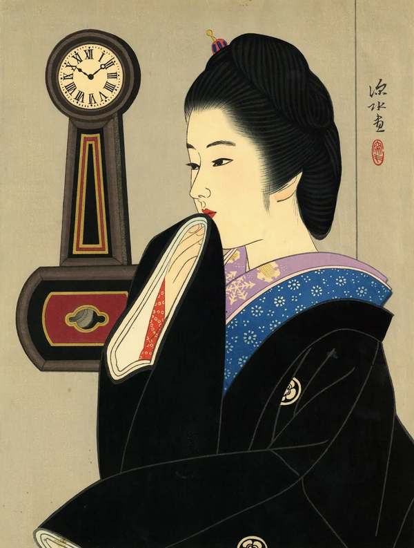 伊東深水 － 堀田時計店 時計と美人 二 夜會巻 Ito Shinsui #art #新