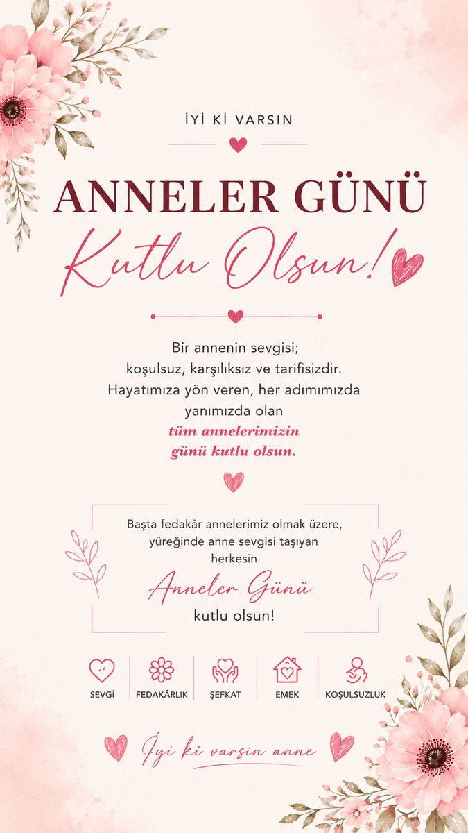 kgenc2020's tweet photo. ANNELER GÜNÜ KUTLU OLSUN

Bugün; sevgisiyle büyüten, emeğiyle güç veren, her düştüğümüzde ilk elini uzatan kahramanlarımızın günü… 
🩷 Anneler Günü kutlu olsun! 🩷
#AnnelerGünü #MothersDay #AnneSevgisi #İyiKiVarsınAnne #KutluOlsun #Sevgi #Aile #Mutluluk #Anne #MomLove https://t.co/tqk7iOWhFt