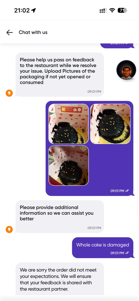 rishabh2882's tweet photo. Ordered a cake from @Swiggy @SwiggyCares and it arrived completely damaged. Shared photos instantly but only got automated replies. Ruined the whole celebration. Unacceptable service. #Swiggy #CustomerExperience https://t.co/u1cqmD6OGr