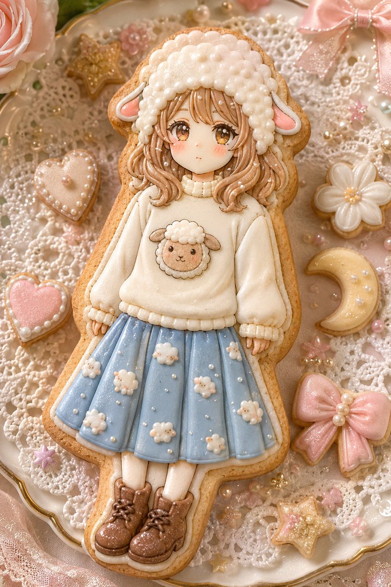 Kawaii Sheep Girl Icing Cookie