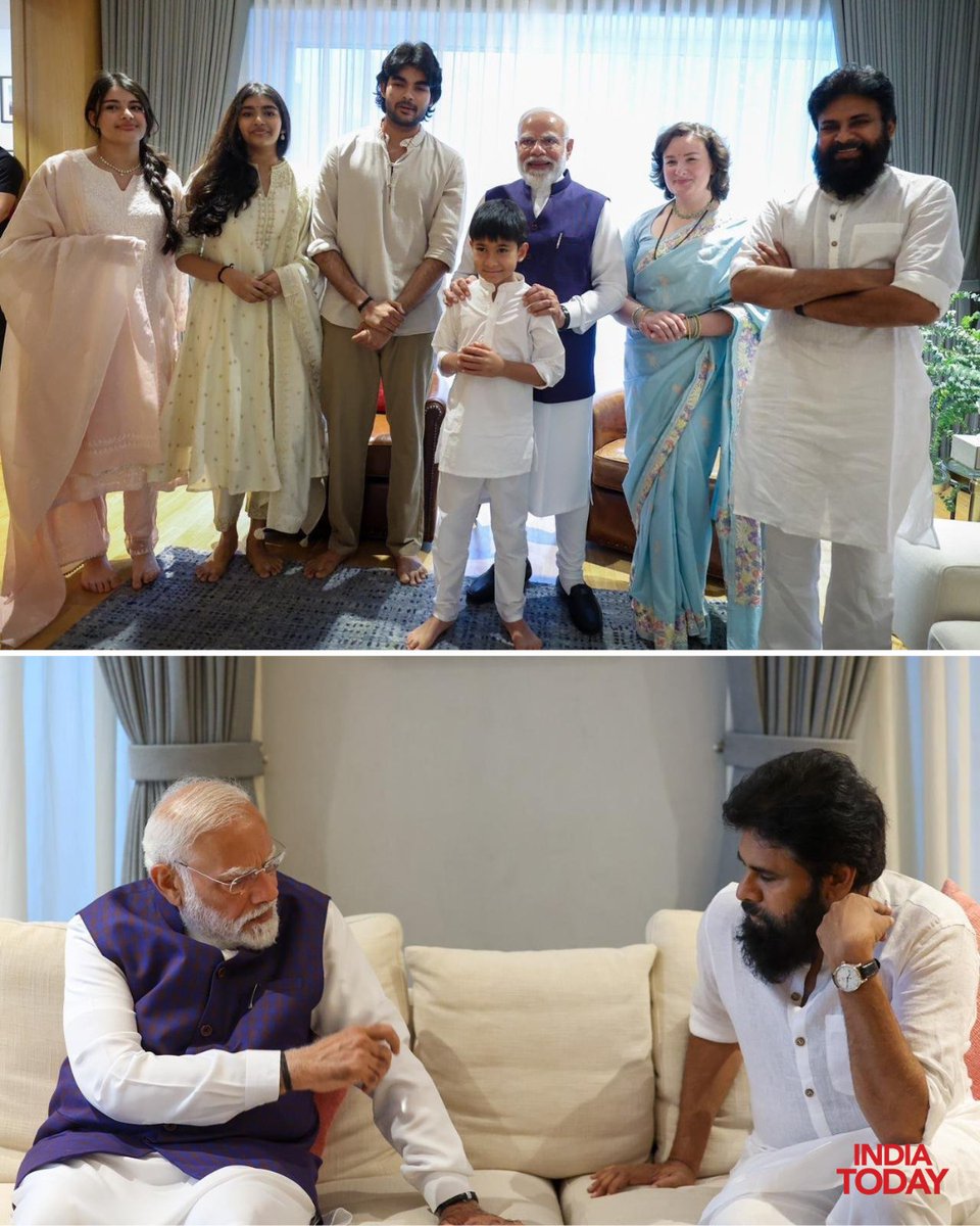 Prime Minister Narendra Modi met Andhra Pradesh Deputy Chief Minister Pawan Kalyan at his residence and also interacted with his family members. Sharing pictures from the meeting on X, PM Modi wrote, “Went to the residence of Andhra Pradesh Deputy Chief Minister, Shri Pawan