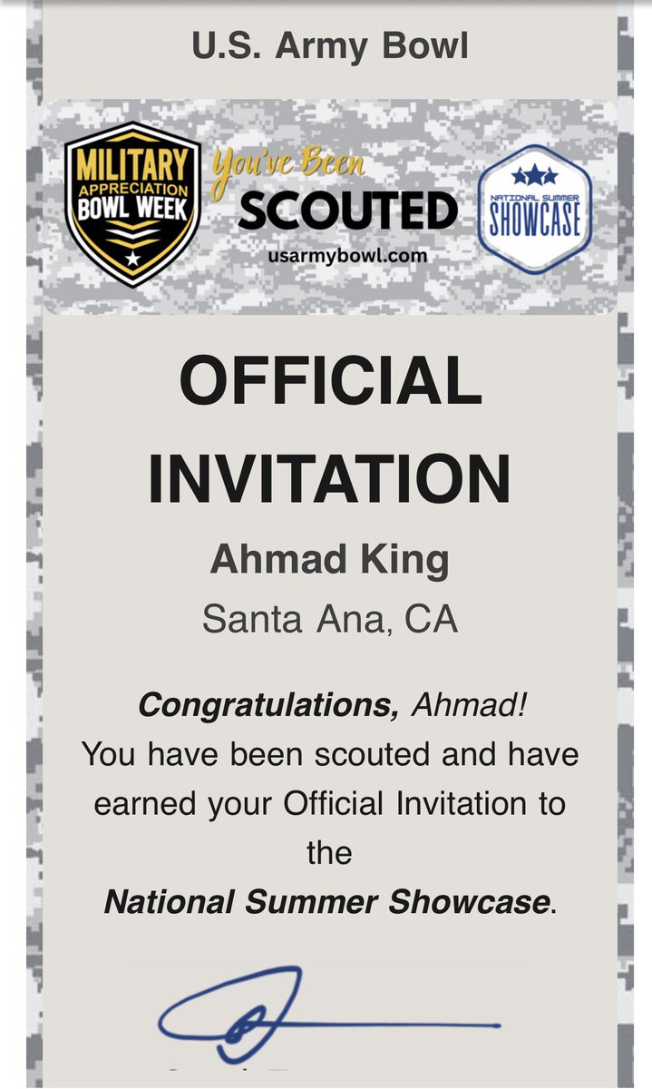Ahmad_04_King's tweet photo. Appreciate the invite @USArmyBowl @ArmyBowlCombine https://t.co/xlM3dvR4TJ