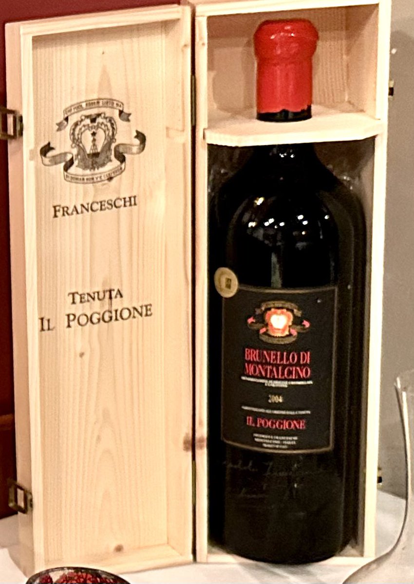 IronChevsky's tweet photo. 2004 Il Poggione Brunello di Montalcino (3L) - Served from 3-liter format, and it clearly showed. The host mentioned that the regular 750ml version of this wine drinks much more evolved and almost Burgundy-like at this stage, while the 3L still comes across far more youthful. That tracked with what was in the glass. Not immature, but still very primary, energetic, and structured for a 21-year-old wine.

Il Poggione is one of the historic traditional producers of Brunello, known for wines built around acidity, structure, and long aging rather than sheer extraction. 2004 is also considered one of the strongest Brunello vintages of the modern era, combining ripe fruit with freshness and balance.

The contrast with the 2002 Chevillon Les Saint-Georges earlier in the lineup was especially striking. Next to the layered complexity and tertiary nuance of mature Burgundy, the Brunello came across almost simple by comparison, despite being excellent wine in its own right.

Still, the wine showed beautiful energy and plenty of future ahead of it. Large formats age slowly, and this 3L still felt firmly on its upward curve.